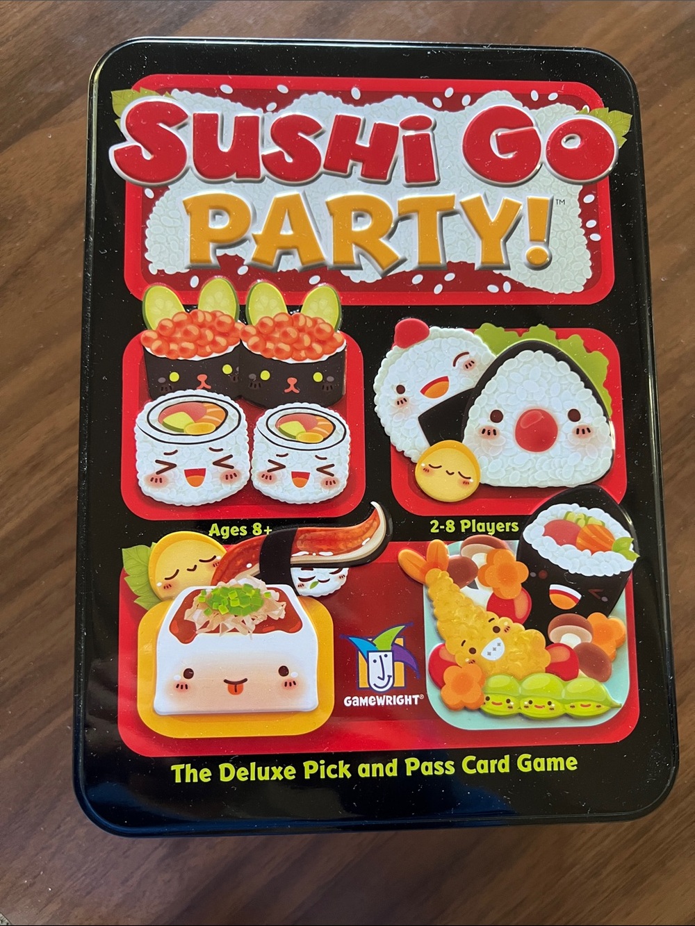 Sushi Go Party! Card Game Tin - Red Black Playful Sushi Design